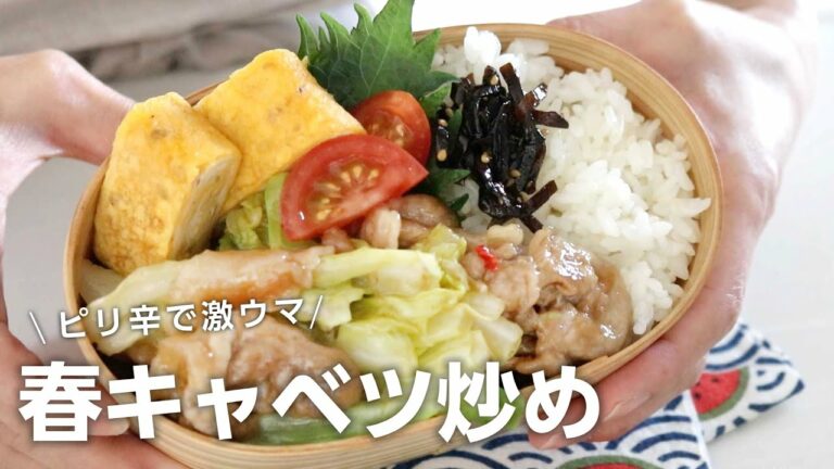 【お弁当作り】たった2品の簡単おかず!豚肉と春キャベツ炒め弁当bento #675