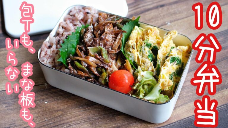 【 10分弁当 】 〜牛肉ゴボウ洋風煮込みと切り干し大根の卵とじ弁当〜包丁もまな板もいらない 【 bento 】