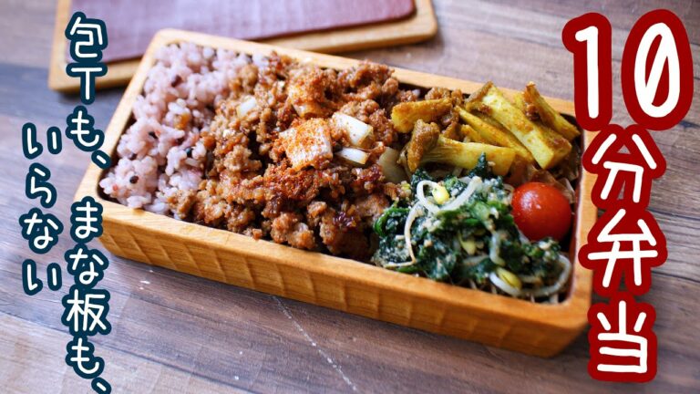 【 10分弁当 】〜ネギ挽肉炒め弁当〜包丁もまな板もいらない 【 bento 】