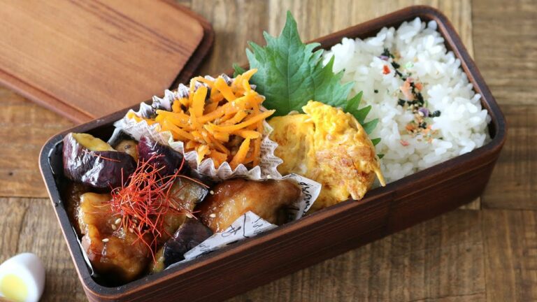 【お弁当作り】たった3品の鶏と茄子の甘酢あん弁当bento#611
