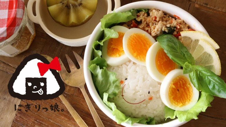 【お弁当作り】簡単顔弁ガパオライス弁当 obento【旦那弁当】#427