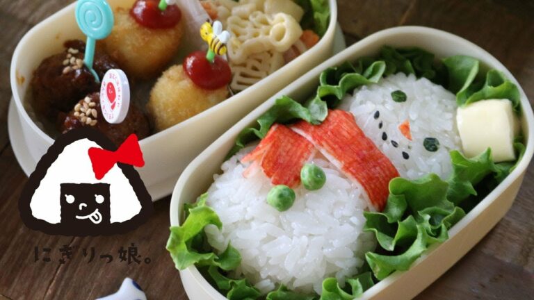 【子供弁当】雪だるまおにぎりと簡単おかずのミートボール弁当obento【旦那弁当】#393