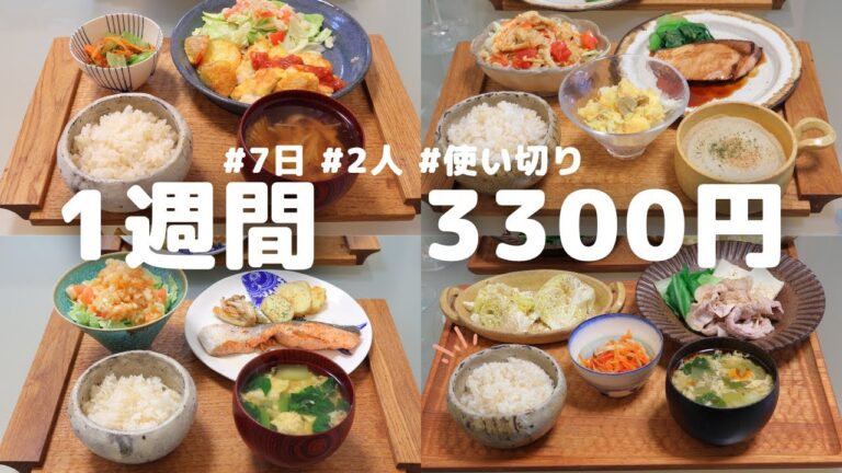夕飯1週間7日おかず3300円献立【節約レシピ】(´・ω・`)(●`ε´●)2人暮らし
