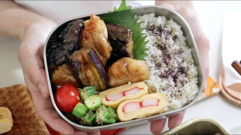 【お弁当作り】旦那がまた食べたいと!鶏もも肉と茄子のレモン煮bento#897