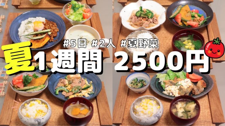 【夜ご飯 1週間献立】おかず2500円の5日間夕飯献立(8月)夏野菜でも節約レシピ (´・ω・`)(●`ε´●)2人暮らし(464)