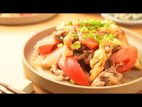 玉ねぎの甘みがスゴい!おうちで中華風【豚のトマト卵炒め】 玉ねぎの甘みがスゴい!おうちで中華風【豚のトマト卵炒め】
