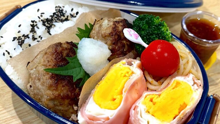 【簡単お弁当】和風ハンバーグとハムエッグ