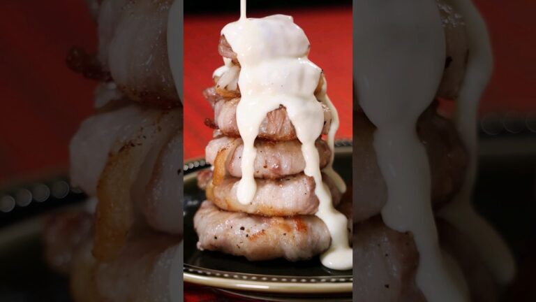 【肉食系オニオンリング】トンデリングのチーズソースがけ #shorts #チーズ #豚バラ肉 #肉テロ #トンデリング