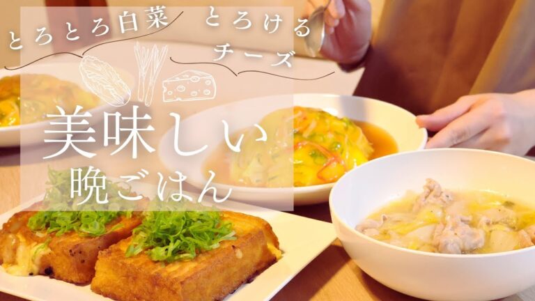 【油を抑えて/野菜タンパク質たっぷり】中華メニュー/天津飯/白菜と豚肉の旨塩煮/漬け厚揚げのチーズ焼き/料理vlog