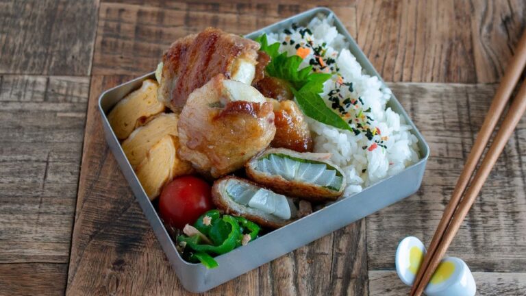 【お弁当作り】シャクシャク食感の新玉ねぎが爆裂に美味しい♡新玉の肉巻きガリバタポンソース弁当bento#946