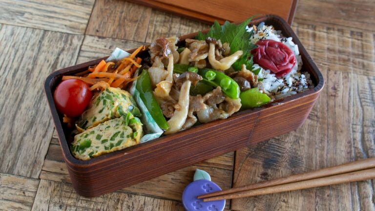 【お弁当作り】これならパパッと作れる!豚バラ肉とスナップエンドウのバタポン炒め弁当bento#958