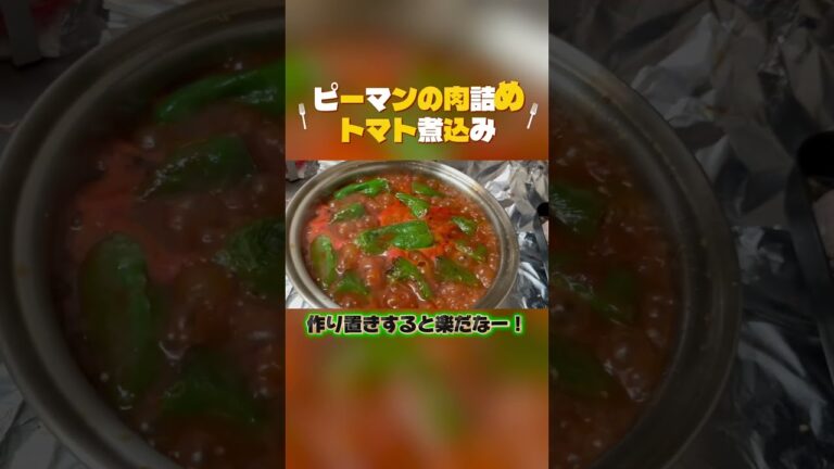 【豆腐と野菜たっぷりのピーマン丸ごと肉詰めトマト煮込みとハンバーグ】#shorts#料理#調理