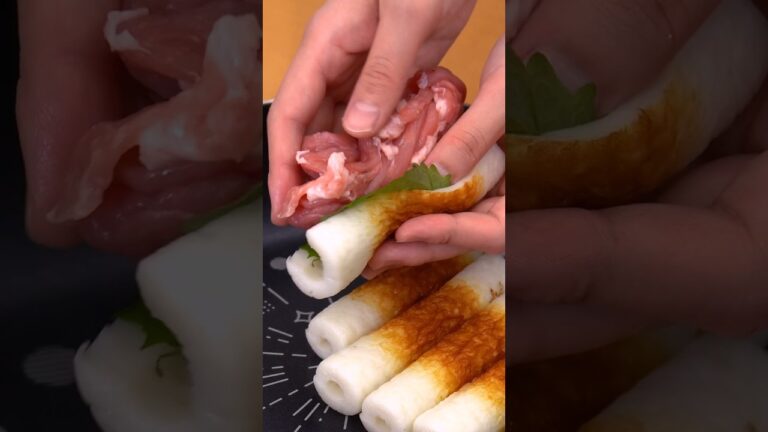 包丁いらず！【ちくわの豚こま肉詰め】 #鍛高譚 #しそ焼酎 #鍛茶 #時短おつまみ