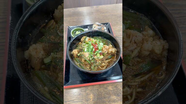 ぷりぷり牛もつたっぷりピリ辛もつ蕎🍜【岐阜 冷やしたぬき天国】