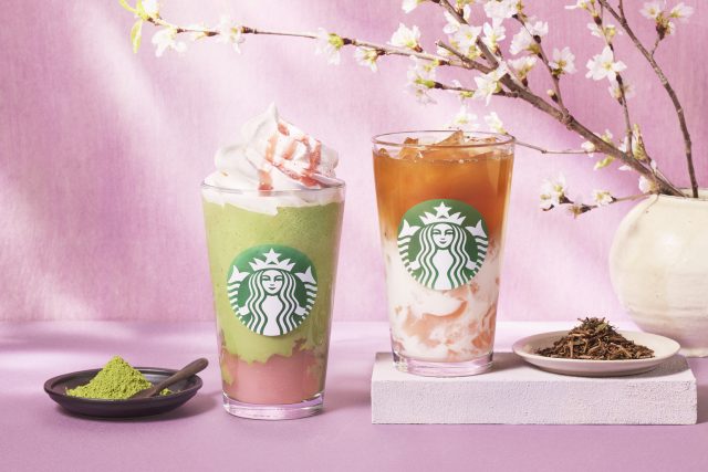 「抹茶と桜わらびもち フラペチーノ®」と「ほうじ茶＆クラシックティーラテ 桜わらびもち入り」