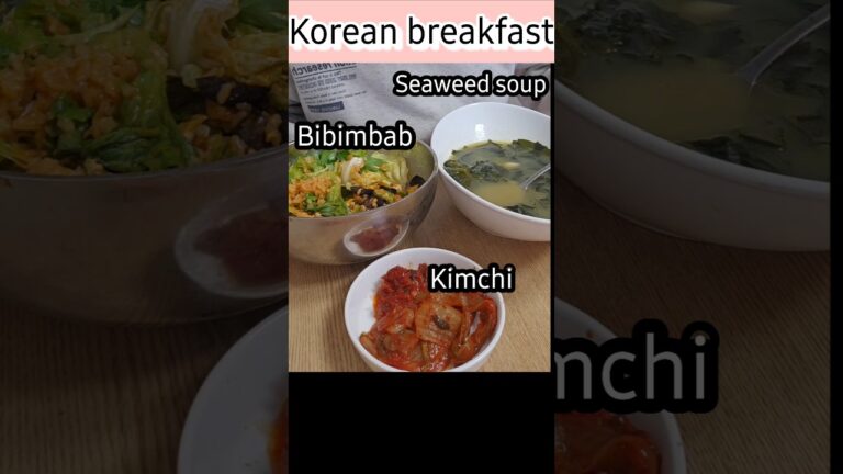 Delicious Korean breakfast. Seaweed soup. Bibimbab. Kimchi.