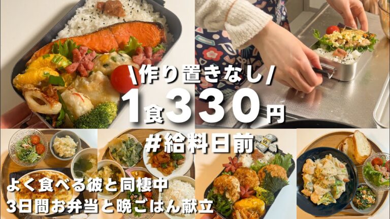 【節約】3日間6食のお弁当と晩ごはん献立ver.2⌇1食330円⌇作り置きなし⌇全おかずレシピ付き⌇食費節約したい⌇二人暮らし