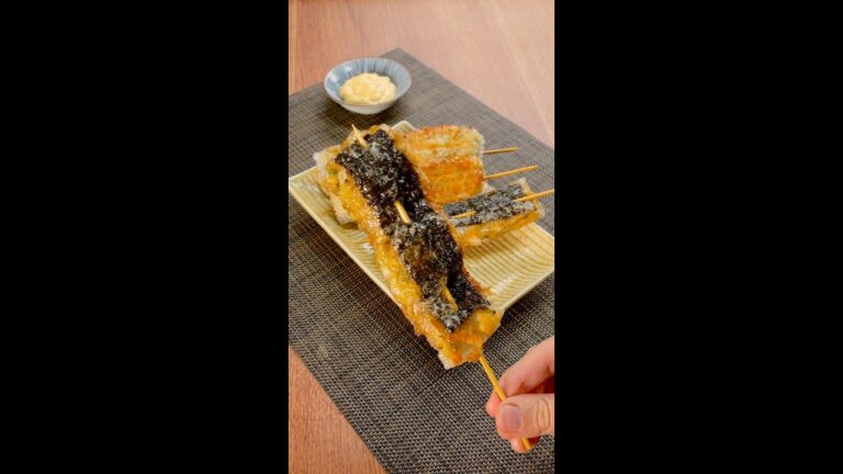 【ライスペーパーで豆腐とのりを巻いてみた】酒に合う〜！！感動おつまみレシピ / Fluffy Tofu Skewers with Rice Paper Wrappers