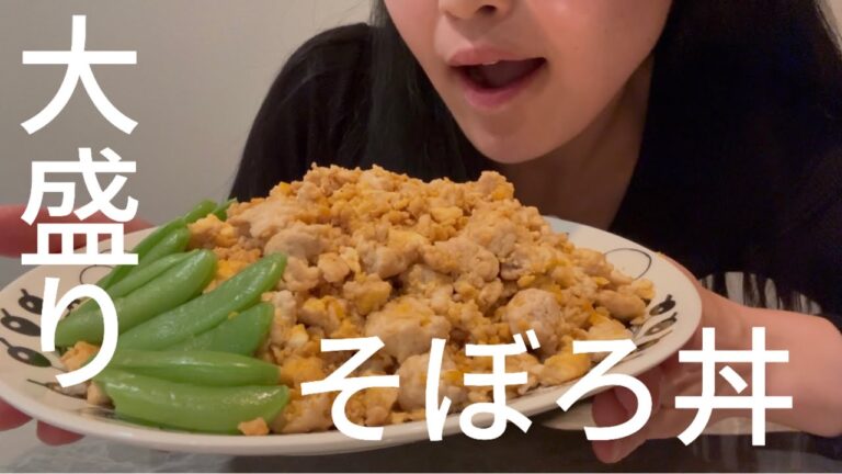 【大盛り】【節約レシピ】ズボラで美味しい、5分でできるそぼろ丼を食べた夜