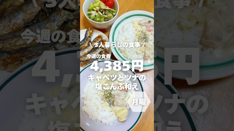 1週間4,500円で自炊する3人暮らしの食事/キャベツとツナの塩こんぶ和えを作ったよ〜 #自炊記録#shorts