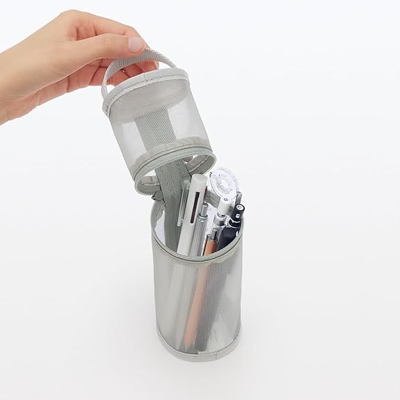 無印良品 ナイロンメッシュ縦でも横でも使えるペンケース グレー