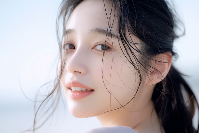 笑顔の美肌女性