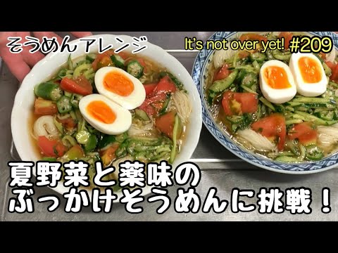 夏野菜と薬味のぶっかけそうめんに挑戦!そうめんアレンジ😊たぬきッチン【アラ還暦バツイチ週末Vlog】 夏野菜と薬味のぶっかけそうめんに挑戦!そうめんアレンジ😊たぬきッチン【アラ還暦バツイチ週末Vlog】