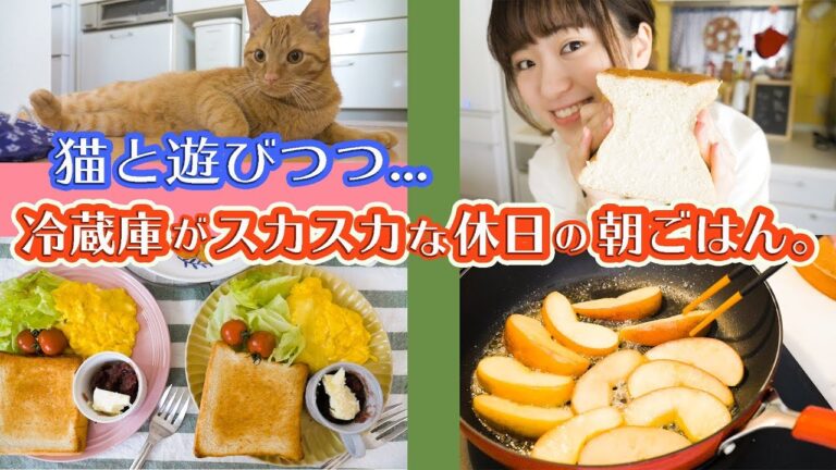 【冷蔵庫に食材がない！】パパッと定番トースト朝ごはん作り！【猫と料理】