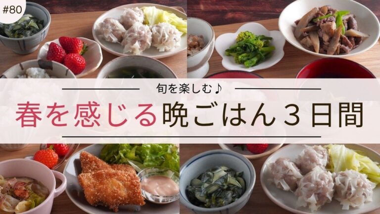 #80【３日間の夕飯献立】春野菜が登場！気分が上がる春の晩ごはんレシピ３日間｜春ごぼう｜春キャベツしゅうまい｜菜の花
